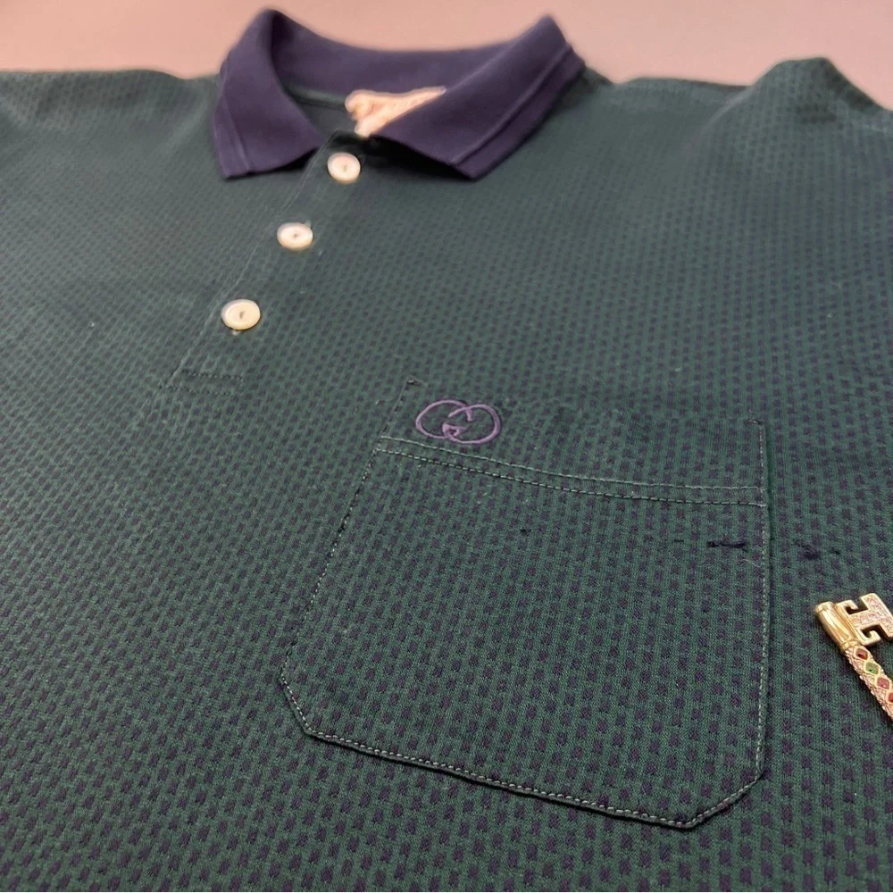 Archive GUCCI Embroidered Monogram Pocket Polo Tee Single Stitched Vintage Grail